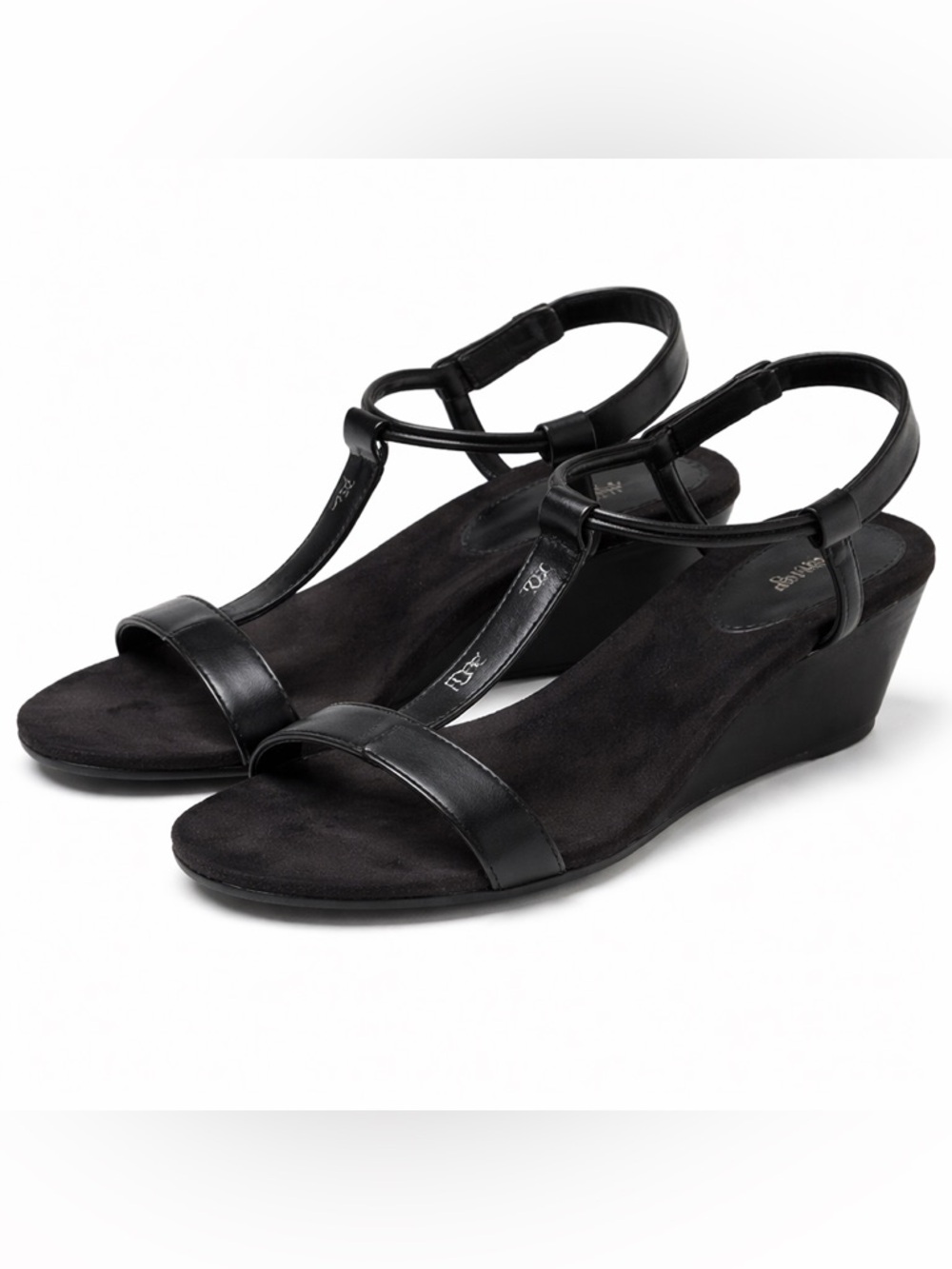 Style & Co Black T-Strap Wedge Sandals Size 6.5M